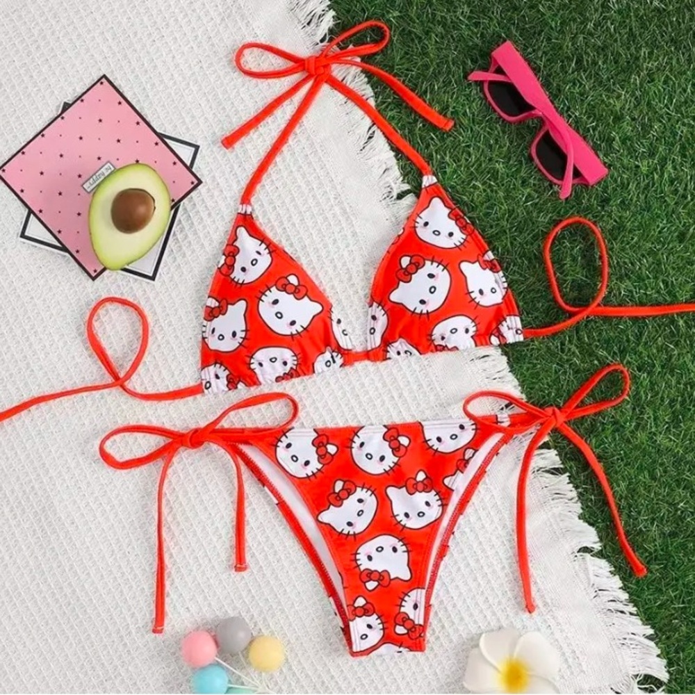 Hello Kitty Two piece swimsuit Vibrant Red Bikini Set Women’s Summer Fun